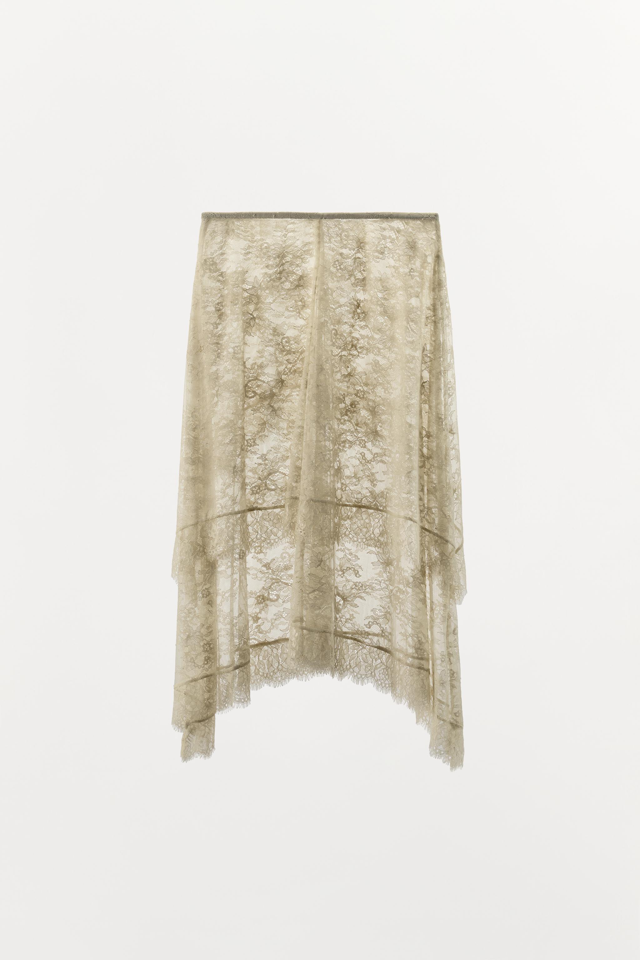 ASYMMETRIC LACE MIDI SKIRT